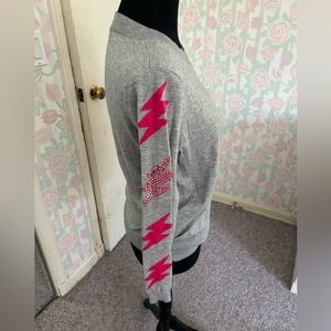 Elan sweater gray and hot pink w sparkle lighting bolt design size M
